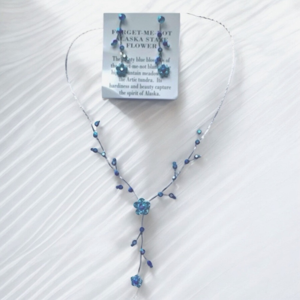 Forget Me Not Dainty Blue Aurora Floral Necklace & Earrings - Picture 8 of 8